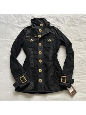 d.i.a. Black Military Jacket Gold Hardware Buckle Cuffs NWT Size S
